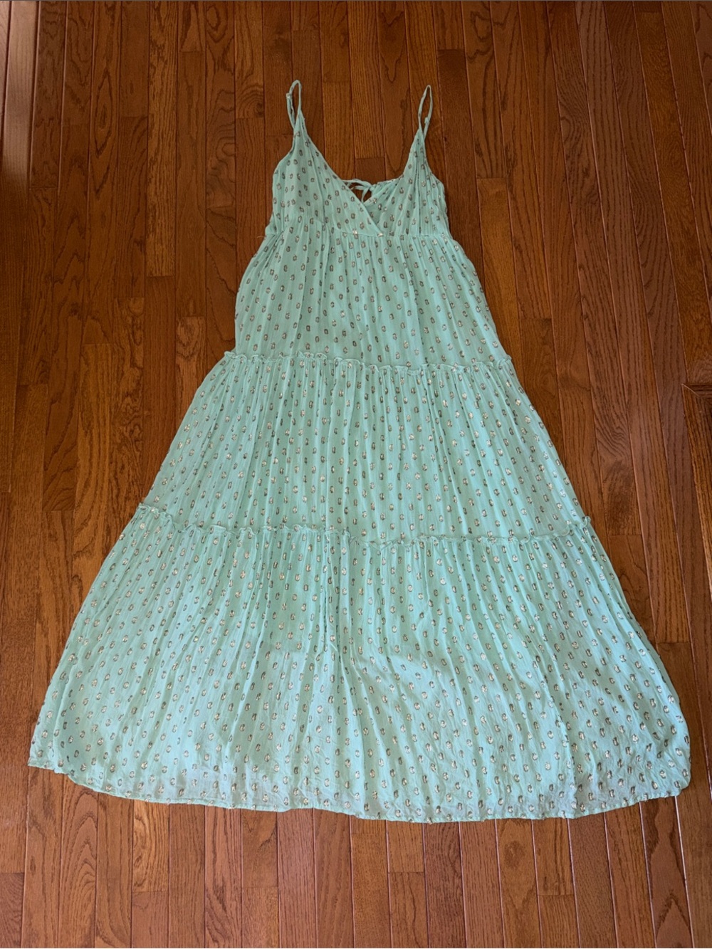 En Creme Mint Tiered Maxi Dress with Delicate Gold Print